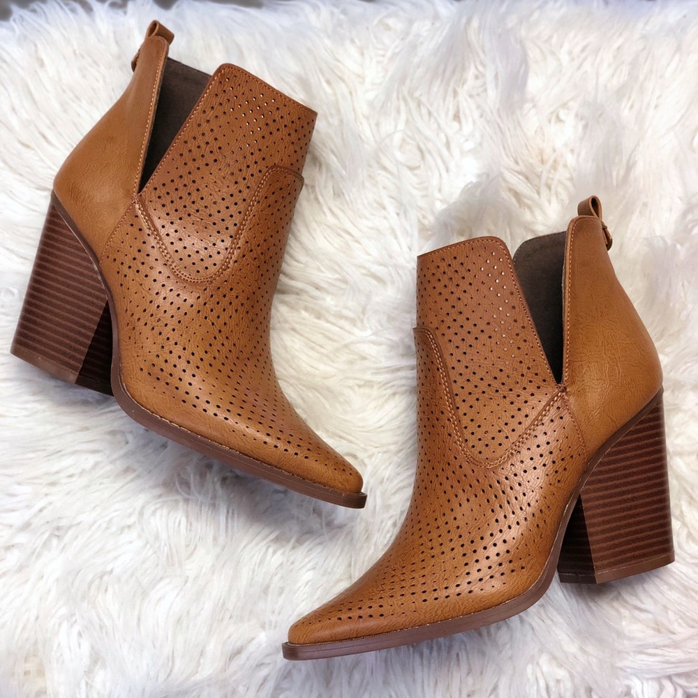 Side slit brown booties
